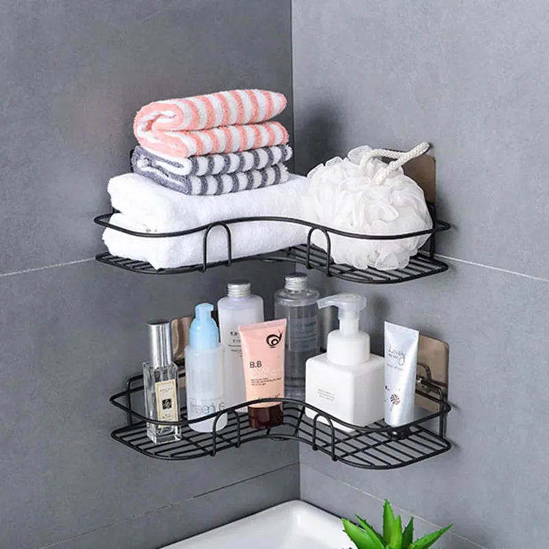 Bathroom Corner Storage Shelves Wall Mounted Rack Shampoo Storage Shelf Cosmetic Holder Metal Shelf